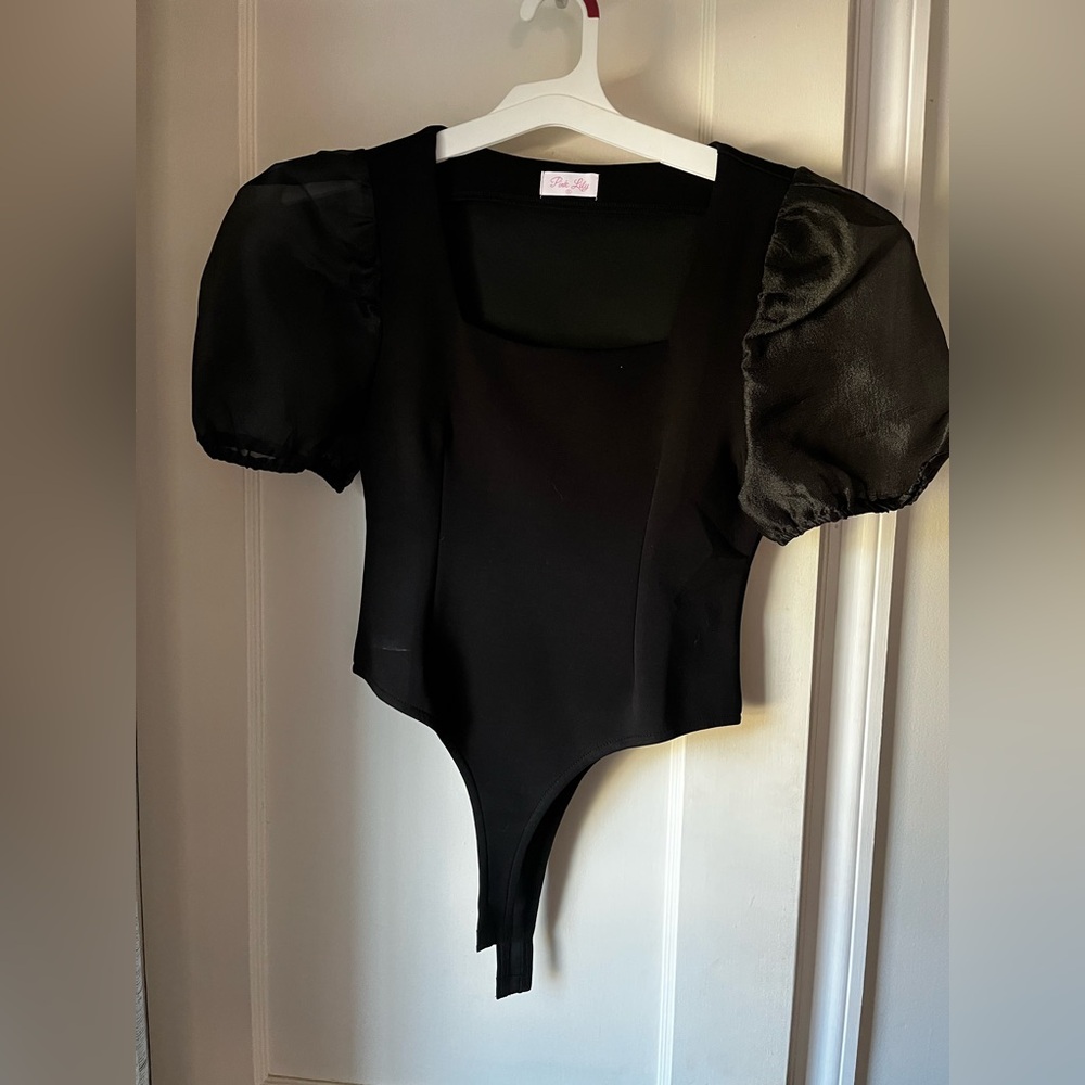 Black Puff Sleeve BodySuit from Pink Lily